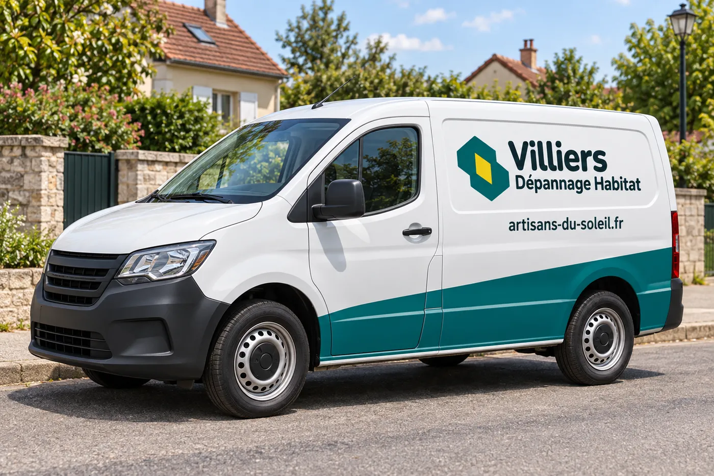 Camionnette Villiers Dépannage Habitat stationnée dans une rue résidentielle du Val-d'Oise